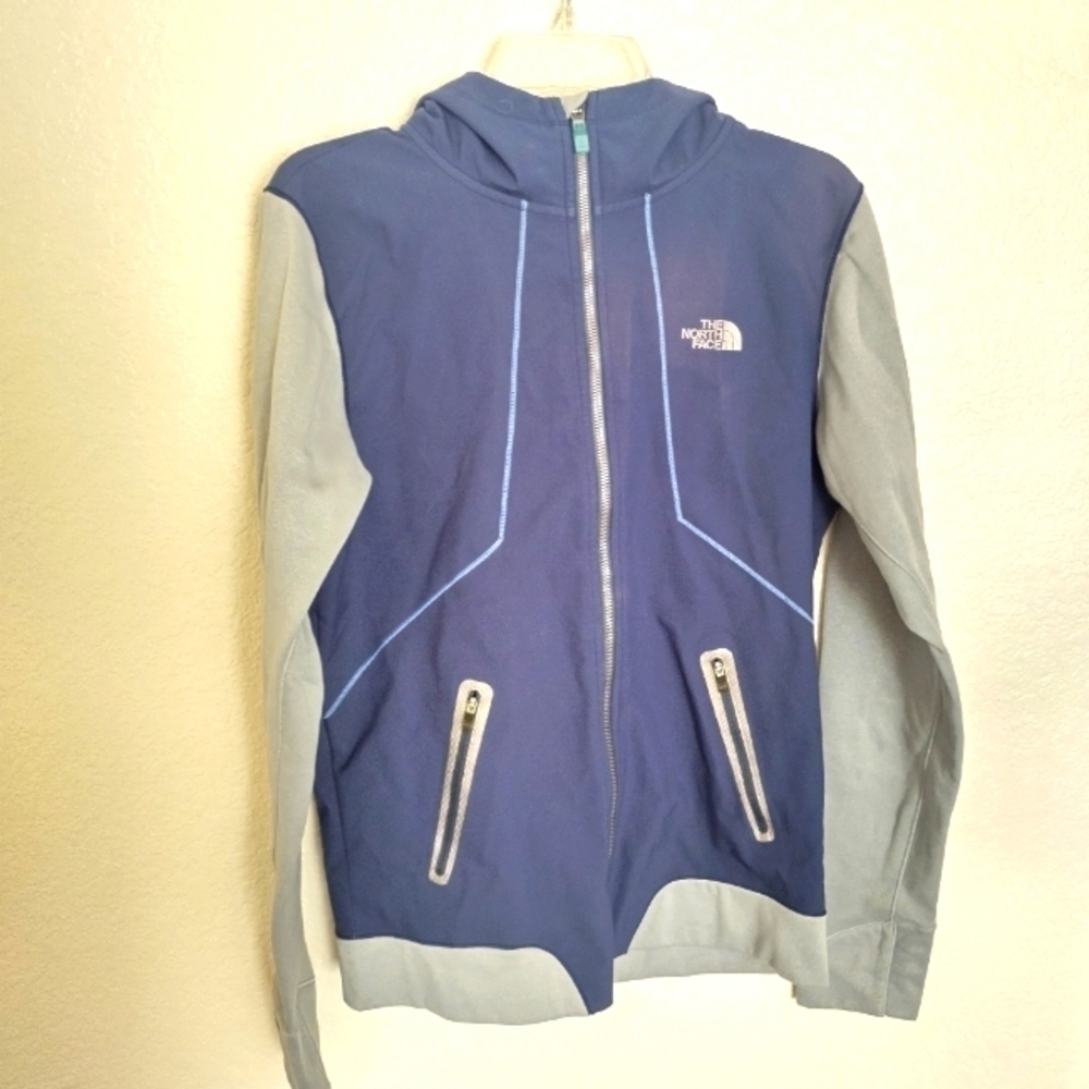 The North Face kilowatt Blue Gray Hooded Zip Up Coat Jacket sz S